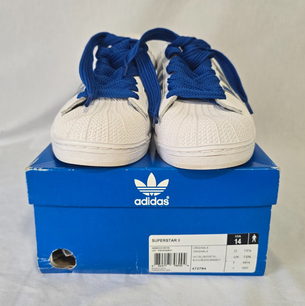 Adidas Superstar II Men's Size 14 White & Blue 3 Stripes Geo Wave Shell Toe Box